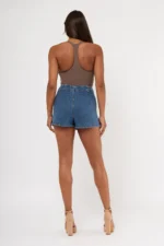 Button Front Flap Pocket Denim Skort - Image 2